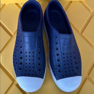 Native Navy and White Slip-On Sneakers